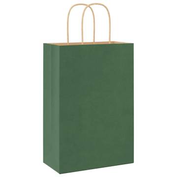 Eco-Friendly Green Paper Bags with Handles - 50 pcs | HipoMarket