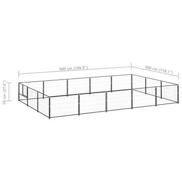 Dog Kennel Black 15 m² Steel - Durable Outdoor Enclosure