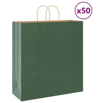 Buy 50 Green Paper Bags with Handles | Eco-Friendly Packaging