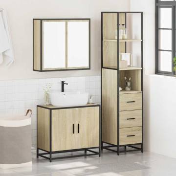 3 Piece Bathroom Furniture Set - Sonoma Oak Engineered Wood