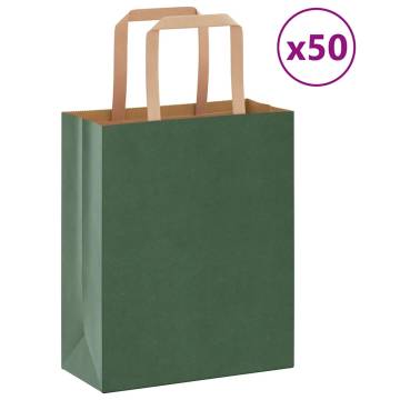 Eco-Friendly Green Paper Bags with Handles - 50 pcs | Hipo Market