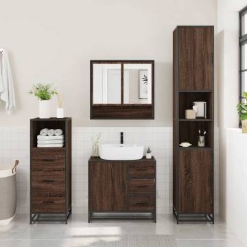 3 Piece Brown Oak Bathroom Furniture Set | Hipomarket UK