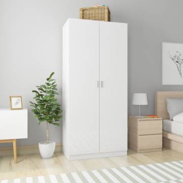 High Gloss White Wardrobe - 90x52x200 cm Engineered Wood