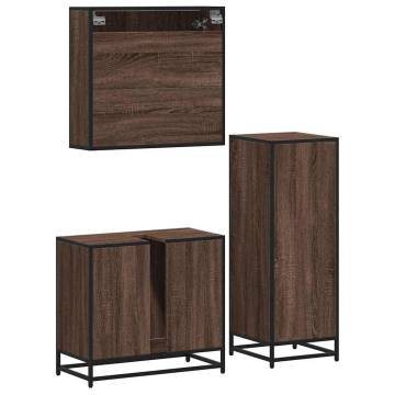 3 Piece Brown Oak Bathroom Furniture Set | Hipomarket UK