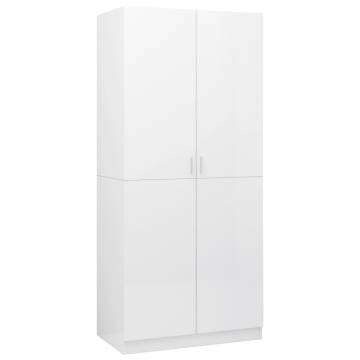 High Gloss White Wardrobe - 90x52x200 cm Engineered Wood