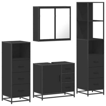 4 Piece Black Engineered Wood Bathroom Furniture Set