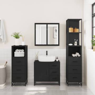 4 Piece Black Engineered Wood Bathroom Furniture Set