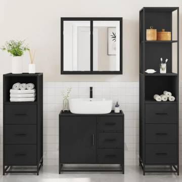 4 Piece Black Engineered Wood Bathroom Furniture Set