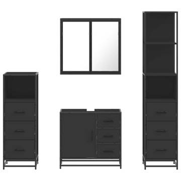 4 Piece Black Engineered Wood Bathroom Furniture Set