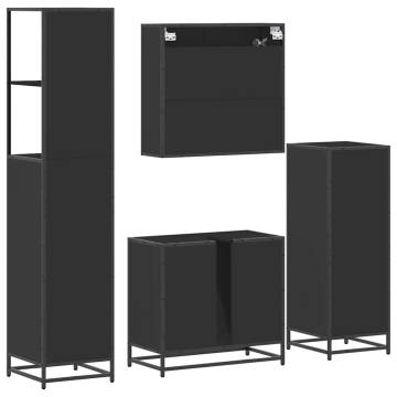 4 Piece Black Engineered Wood Bathroom Furniture Set