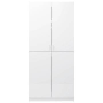 High Gloss White Wardrobe - 90x52x200 cm Engineered Wood