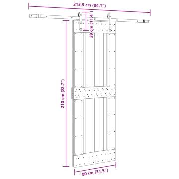 Solid Pine Sliding Door with Hardware Set - 80x210 cm