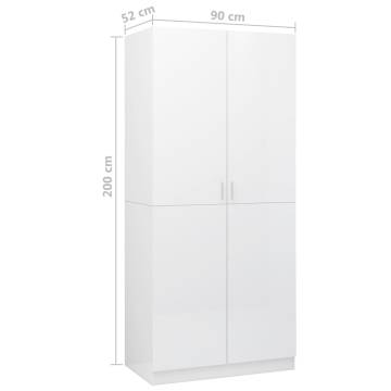 High Gloss White Wardrobe - 90x52x200 cm Engineered Wood