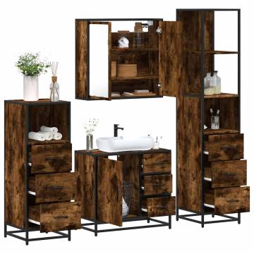 4 Piece Bathroom Furniture Set - Smoked Oak - HipoMarket