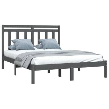 Grey Solid Wood Bed Frame 160x200 cm - Classic Design