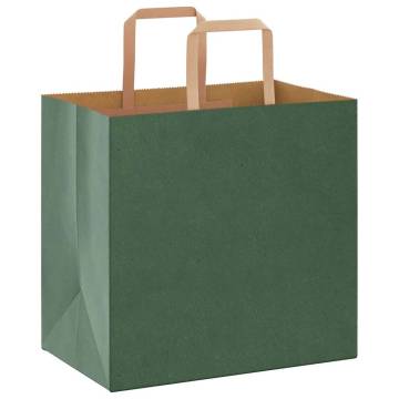 Eco-Friendly Green Paper Bags with Handles - 50 pcs