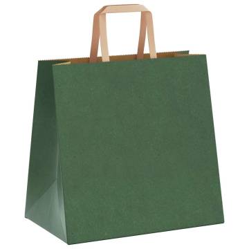 Eco-Friendly Green Paper Bags with Handles - 50 pcs