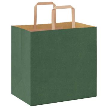 Eco-Friendly Green Paper Bags with Handles - 50 pcs