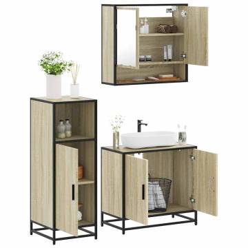 3 Piece Bathroom Furniture Set - Sonoma Oak Engineered Wood