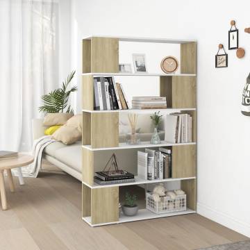 Book Cabinet Room Divider in White and Sonoma Oak | HipoMarket