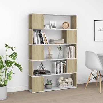 Book Cabinet Room Divider in White and Sonoma Oak | HipoMarket