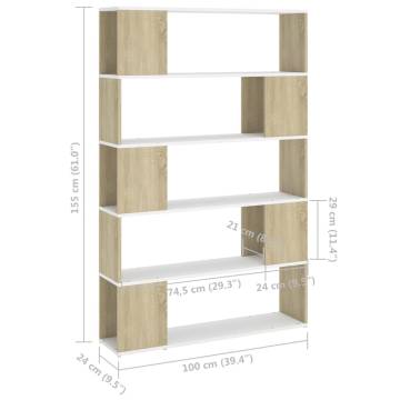 Book Cabinet Room Divider in White and Sonoma Oak | HipoMarket