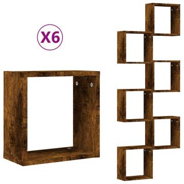 Wall Cube Shelves 6 pcs Smoked Oak - Stylish Storage Solution