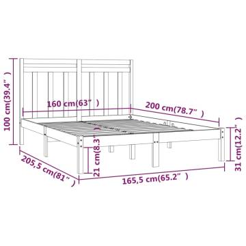 Grey Solid Wood Bed Frame 160x200 cm - Classic Design