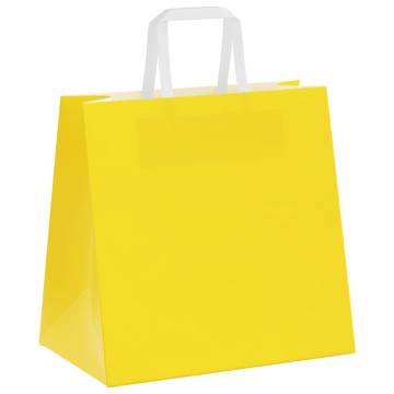 250 Yellow Paper Bags with Handles - 26x17x25 cm | Hipo Market