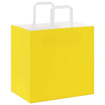 250 Yellow Paper Bags with Handles - 26x17x25 cm | Hipo Market