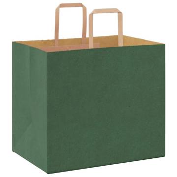 Eco-Friendly Green Paper Bags with Handles - 250 pcs