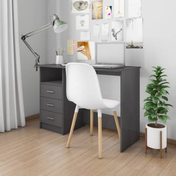 High Gloss Grey Desk with Drawers - 110x50 cm | HipoMarket