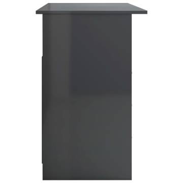 High Gloss Grey Desk with Drawers - 110x50 cm | HipoMarket