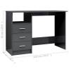 High Gloss Grey Desk with Drawers - 110x50 cm | HipoMarket