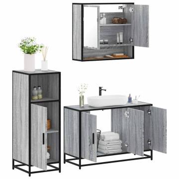 3 Piece Bathroom Furniture Set - Grey Sonoma Engineered Wood