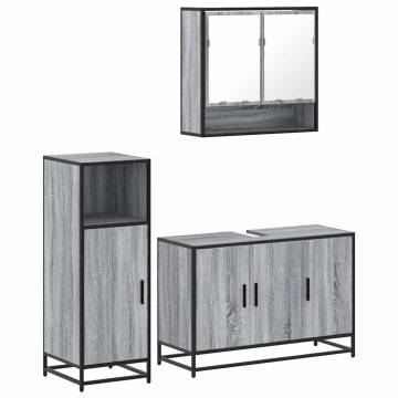 3 Piece Bathroom Furniture Set - Grey Sonoma Engineered Wood