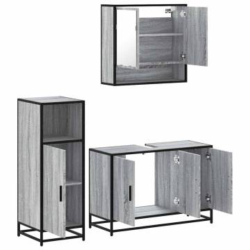 3 Piece Bathroom Furniture Set - Grey Sonoma Engineered Wood