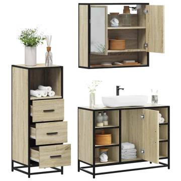 3 Piece Bathroom Furniture Set in Sonoma Oak - Hipomarket