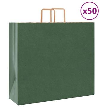 Eco-Friendly Green Paper Bags with Handles - 50 pcs