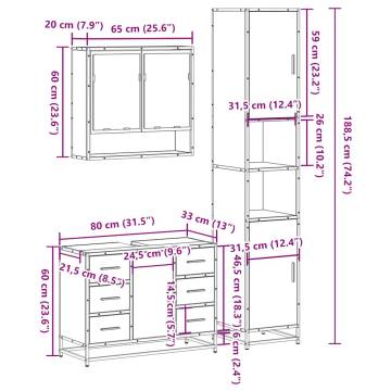 4 Piece Bathroom Furniture Set - Sonoma Oak | HipoMarket