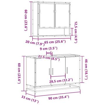 2 Piece Bathroom Furniture Set | Smoked Oak Engineered Wood