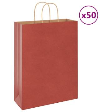 50 Red Paper Bags with Handles | Eco-Friendly & Durable