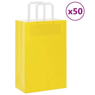 Yellow Paper Bags with Handles - 50 Pcs - Eco-Friendly