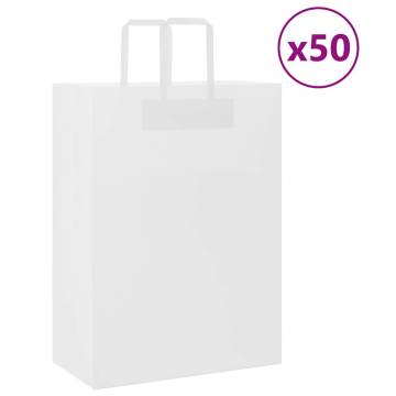 50 Pcs White Paper Bags with Handles - Eco-Friendly & Durable