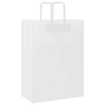 50 Pcs White Paper Bags with Handles - Eco-Friendly & Durable