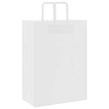 50 Pcs White Paper Bags with Handles - Eco-Friendly & Durable