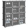 Storage Cube Organiser with 12 Cubes & Doors - Black PP