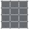 Storage Cube Organiser with 12 Cubes & Doors - Black PP