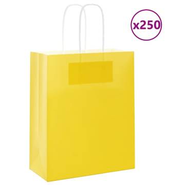 Sustainable Yellow Paper Bags with Handles - 250 pcs