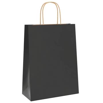 Black Paper Bags with Handles - 50 pcs | Durable & Recyclable